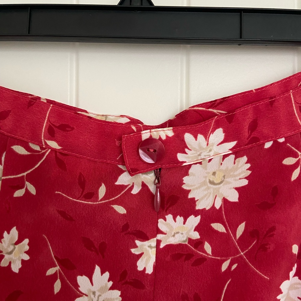Vintage Christopher & Banks women’s red tan floral polyester zip maxi skirt 6 - Picture 3 of 8